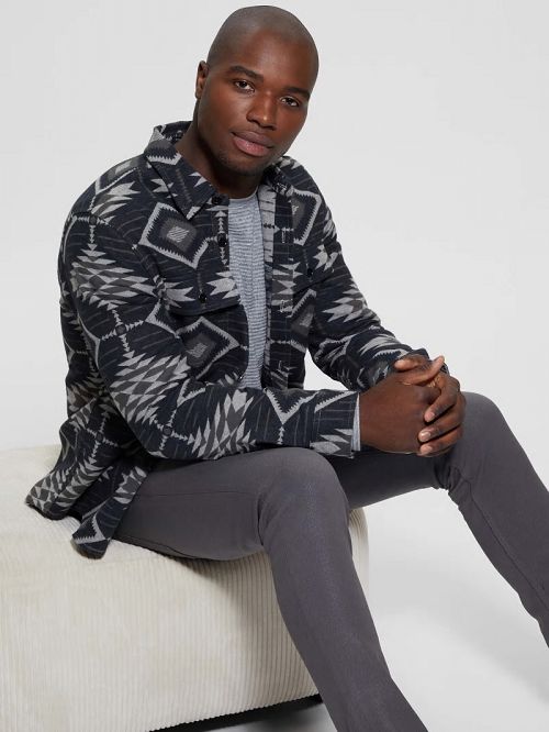 Guess Southwest Motif Jacquard Shirt Gri | GUESS-SN31308