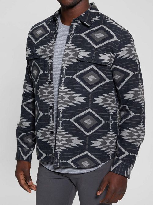 Guess Southwest Motif Jacquard Shirt Gri | GUESS-SN31308