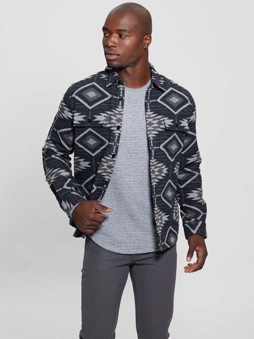 Guess Southwest Motif Jacquard Shirt Gri | GUESS-SN31308