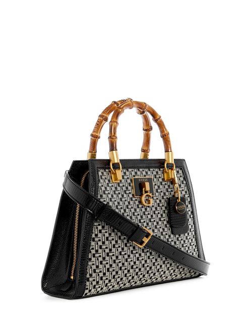 Guess Stephi Jacquard Logo Bamboo Satchel Negrii | GUESS-SN29304