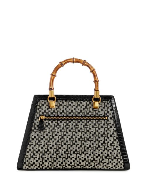 Guess Stephi Jacquard Logo Bamboo Satchel Negrii | GUESS-SN29304