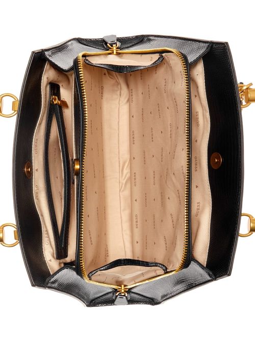 Guess Stephi Jacquard Logo Bamboo Satchel Negrii | GUESS-SN29304