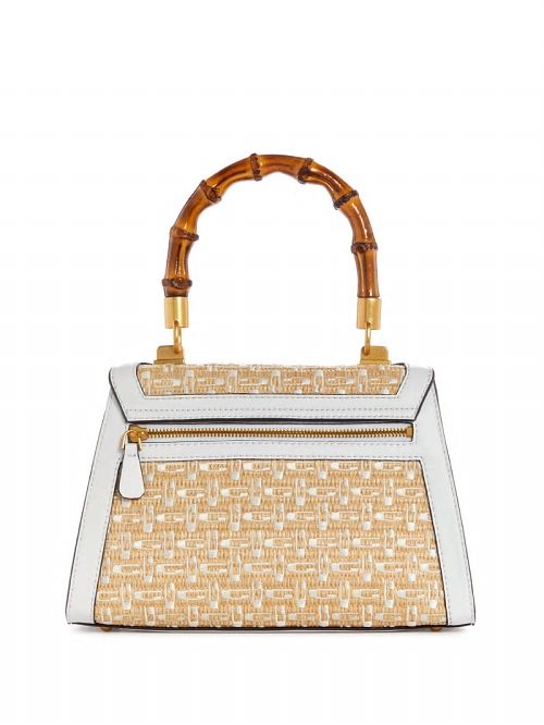 Guess Stephi Straw Logo Bamboo Fold-Over Satchel Albi | GUESS-SN29307