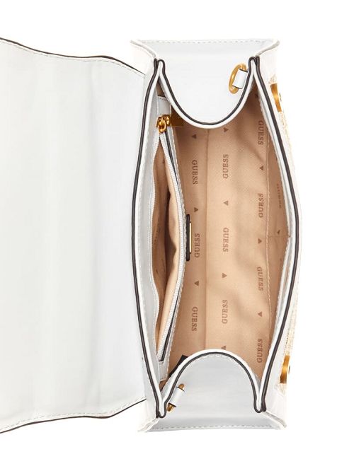 Guess Stephi Straw Logo Bamboo Fold-Over Satchel Albi | GUESS-SN29307