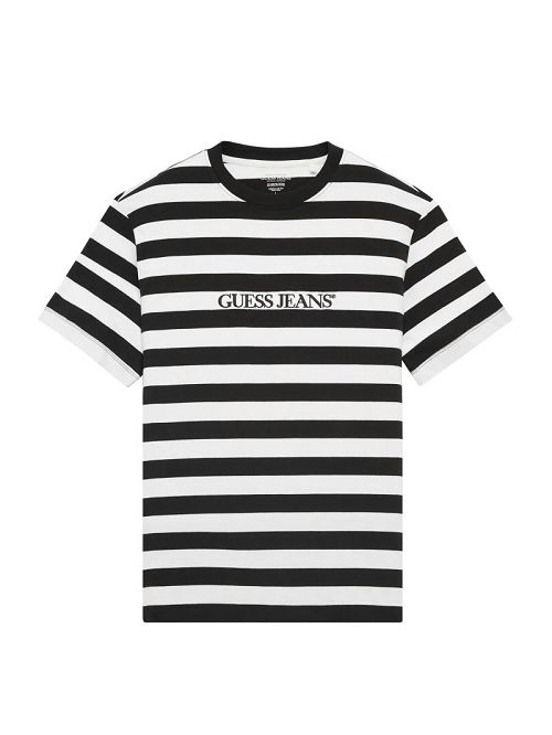 Guess Striped Logo Tee Negrii Albi | GUESS-SN30665