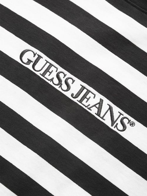 Guess Striped Logo Tee Negrii Albi | GUESS-SN30665