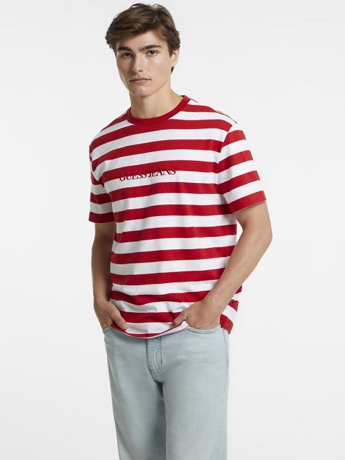 Guess Striped Logo Tee Rosii | GUESS-SN30674