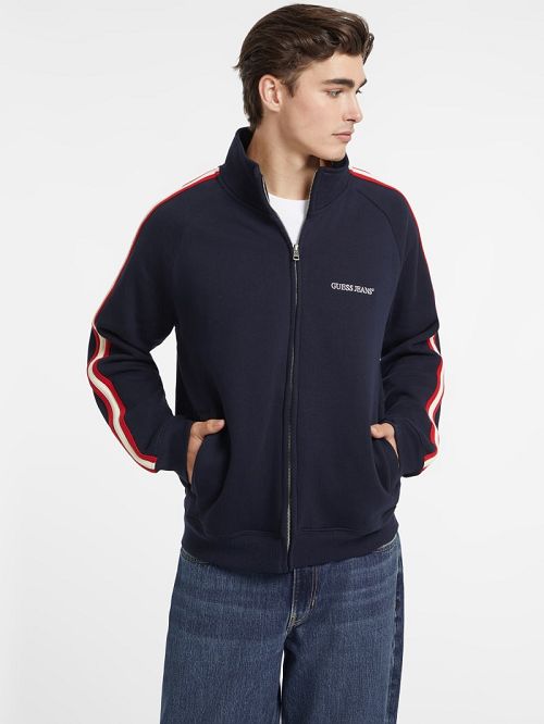 Guess Striped Tape Zip-Up Sweatshirt Albastri | GUESS-SN31026