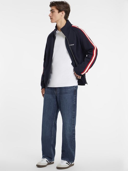 Guess Striped Tape Zip-Up Sweatshirt Albastri | GUESS-SN31026