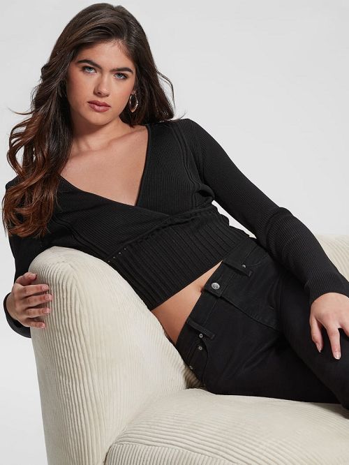 Guess Surplice Soft Bandage Sweater Top Negrii | GUESS-SN27359