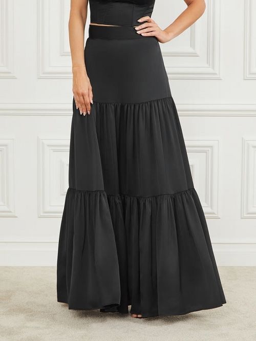Guess Susanne Satin Maxi Skirt Negrii | GUESS-SN28135