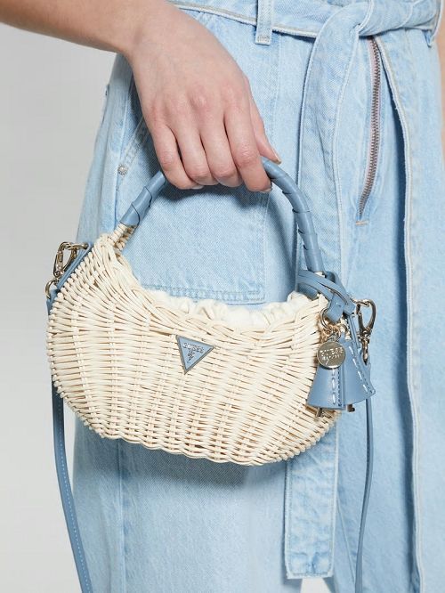 Guess Sveiney Straw Mini Shoulder Bag Albastri | GUESS-SN28788