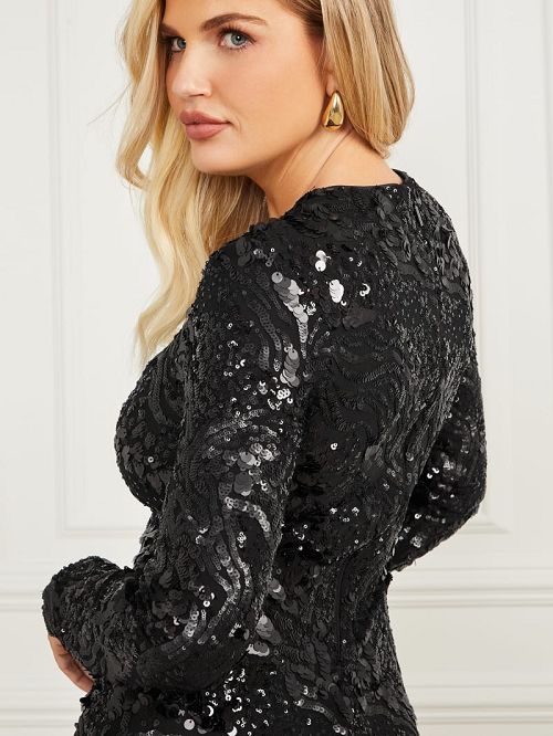 Guess Tera Sequin Dress Negrii | GUESS-SN26889