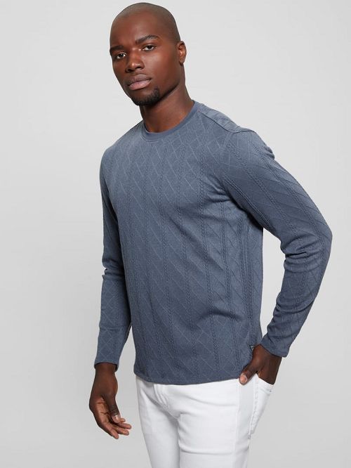Guess Textured Knit Long-Sleeve Top Gri | GUESS-SN30684