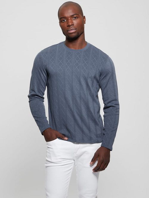 Guess Textured Knit Long-Sleeve Top Gri | GUESS-SN30684