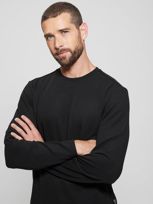 Guess Textured Long-Sleeve Tee Negrii | GUESS-SN30707