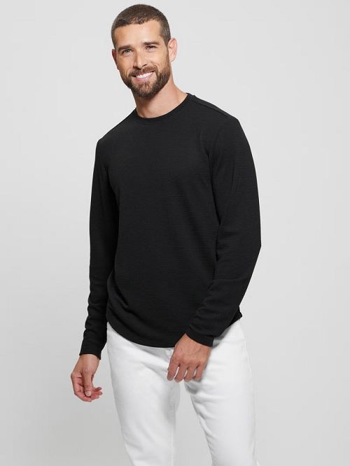 Guess Textured Long-Sleeve Tee Negrii | GUESS-SN30707