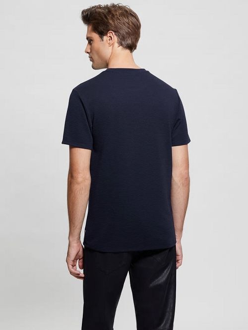 Guess Textured Stripe Tee Albastri | GUESS-SN30517
