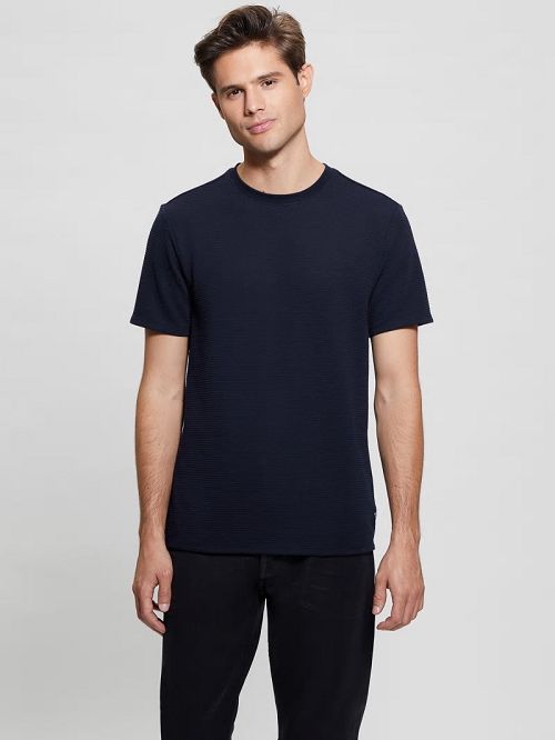 Guess Textured Stripe Tee Albastri | GUESS-SN30517