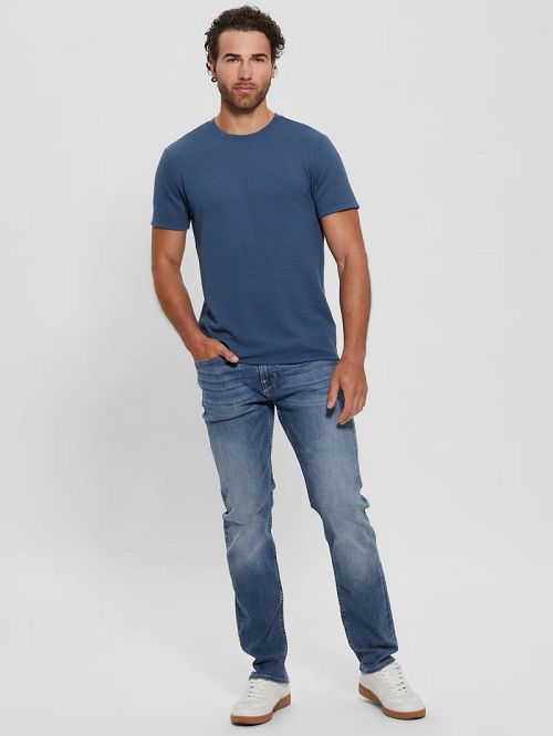 Guess Textured Stripe Tee Albastri | GUESS-SN30669