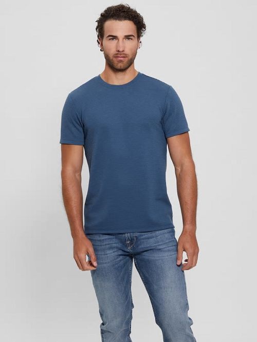 Guess Textured Stripe Tee Albastri | GUESS-SN30669