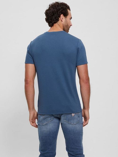 Guess Textured Stripe Tee Albastri | GUESS-SN30669