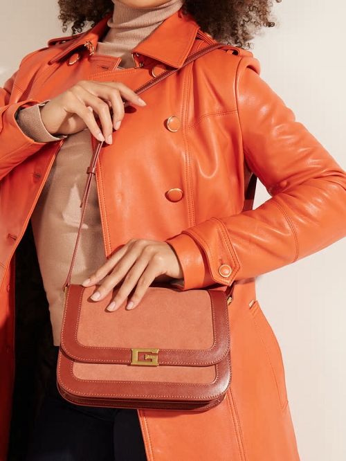 Guess Thea Mini Flap Leather Crossbody Rosii | GUESS-SN28783