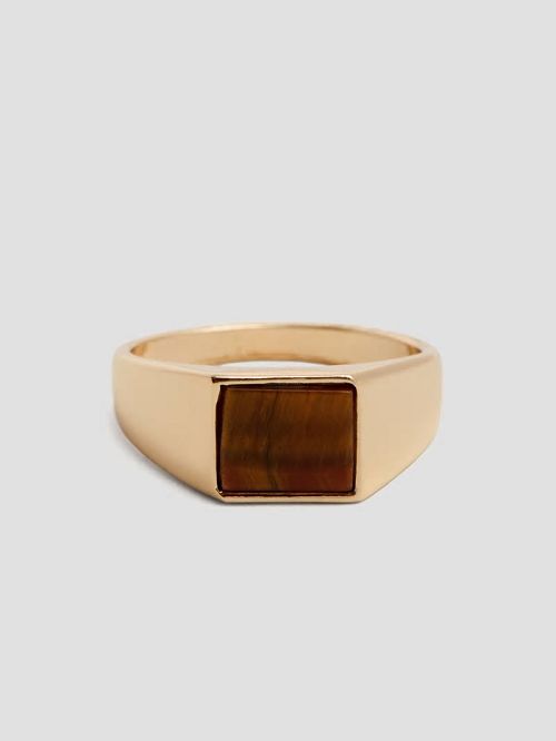 Guess Tigereye Signet Ring - Size 12 Aurii | GUESS-SN31835