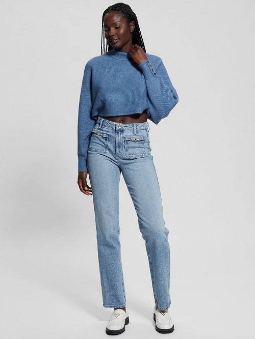 Guess Toki Open Back Shrug Sweater Albastri | GUESS-SN27856