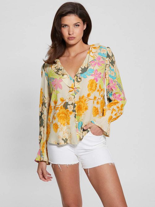 Guess Toni Floral Crepe Top Galbeni | GUESS-SN27208