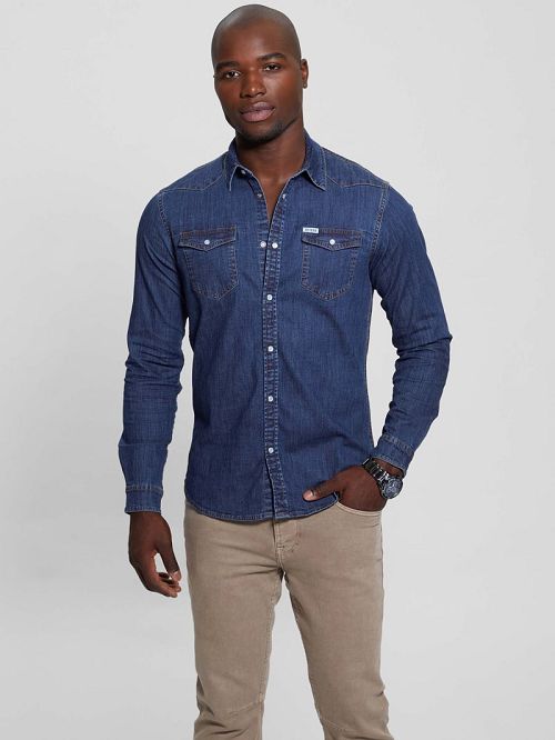 Guess Truckee Denim Shirt Albastri | GUESS-SN31305