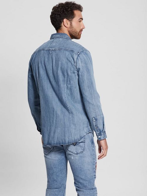 Guess Truckee Long-Sleeve Denim Shirt Albastri | GUESS-SN30356
