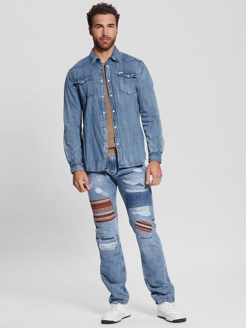 Guess Truckee Long-Sleeve Denim Shirt Albastri | GUESS-SN31107