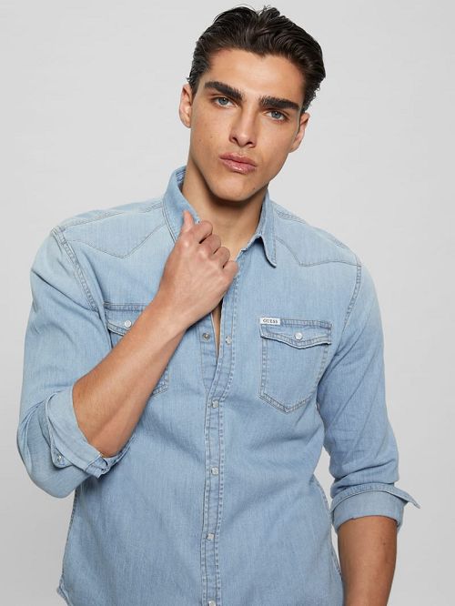 Guess Truckee Western Denim Shirt Albastri | GUESS-SN30436
