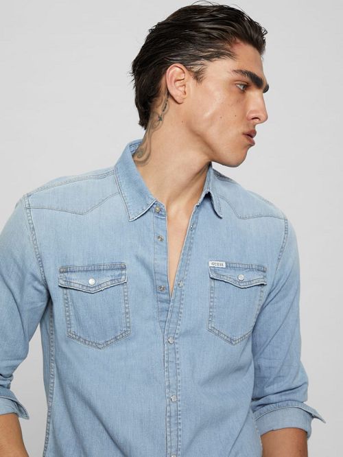 Guess Truckee Western Denim Shirt Albastri | GUESS-SN31302