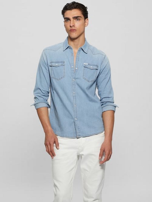 Guess Truckee Western Denim Shirt Albastri | GUESS-SN31302