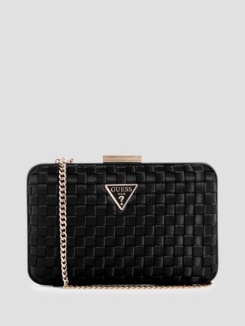Guess Twiller Woven Satin Minaudiere Negrii | GUESS-SN28985