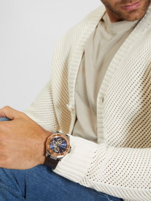Guess Two-Tone and Brown Crocodile-Embossed Leather Multifunction Watch Roz | GUESS-SN31652