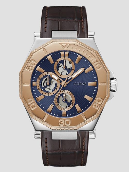 Guess Two-Tone and Brown Crocodile-Embossed Leather Multifunction Watch Roz | GUESS-SN31652