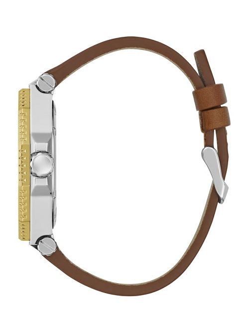 Guess Two-Tone and Brown Leather Multifunction Watch Aurii | GUESS-SN31656