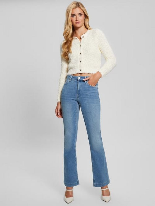 Guess Ume Boucle Feathered Cardigan Albi | GUESS-SN27711