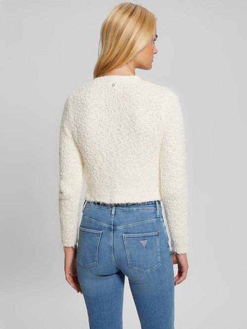 Guess Ume Boucle Feathered Cardigan Albi | GUESS-SN27711