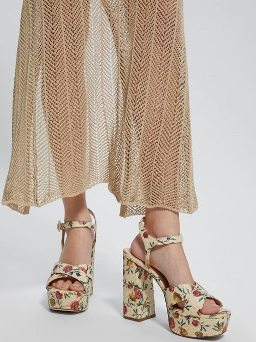 Guess Vallenn Floral Platform Sandals Bej | GUESS-SN29760