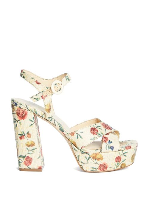 Guess Vallenn Floral Platform Sandals Bej | GUESS-SN29760