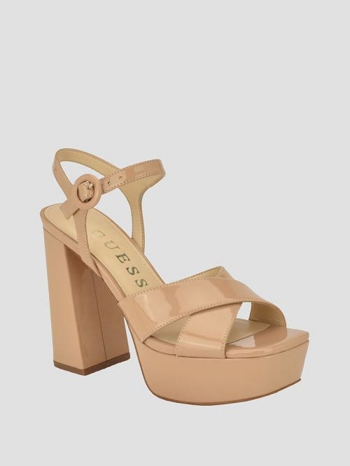Guess Vallenn Platform Block Heels Bej | GUESS-SN29690