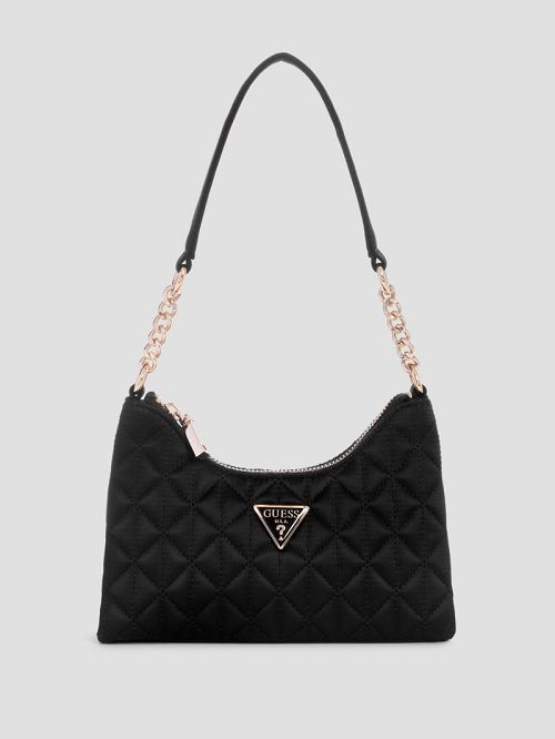Guess Velina Quilted Satin Mini Shoulder Bag Negrii | GUESS-SN29140