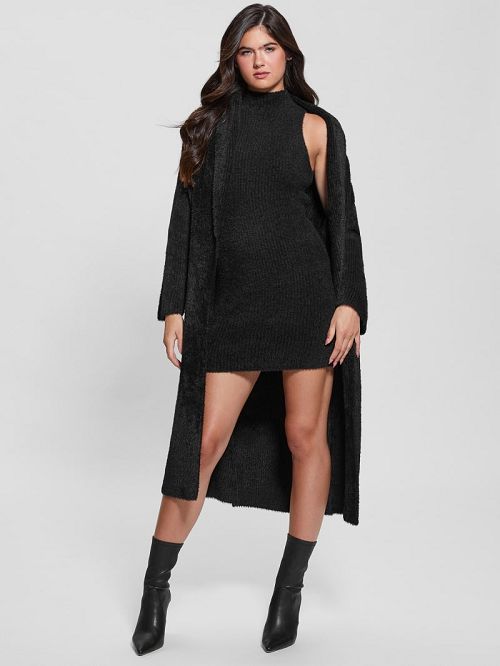 Guess Vero Oversized Mini Cardigan Coat Negrii | GUESS-SN28040