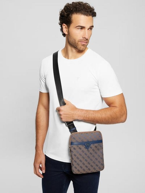 Guess Vezzola Jacquard Flat Crossbody Albastri | GUESS-SN31724
