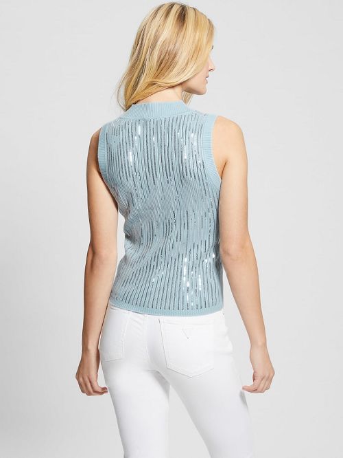 Guess Vivian Sequin Tank Top Albastri | GUESS-SN27761