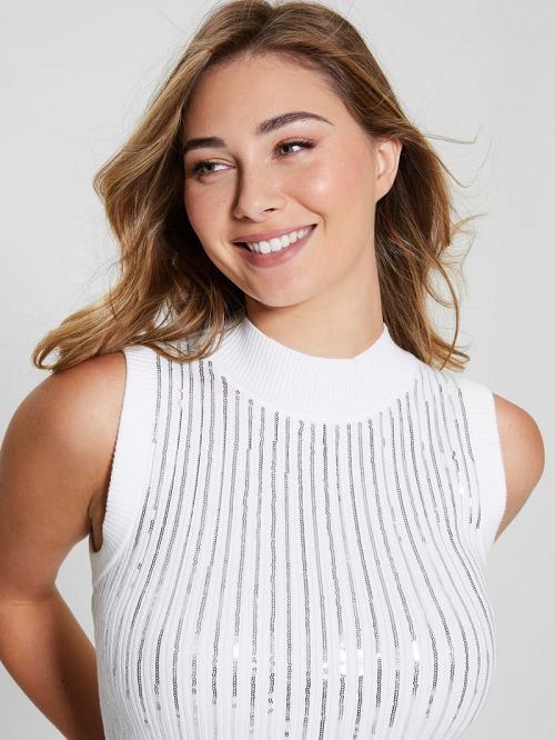Guess Vivian Sequin Tank Top Albi | GUESS-SN27745